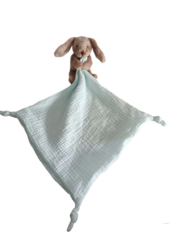 Benny the Bunny with Pastel Blue Muslin Comforter