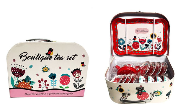 Red Garden Tin Tea Set & Carry Case