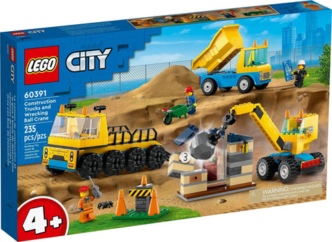 City Construction Trucks and Wrecking Ball Crane