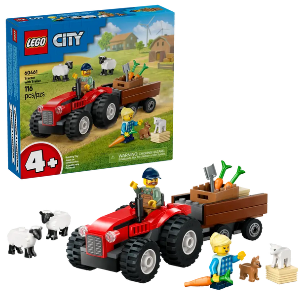 City Red Farm Tractor with Trailer & Sheep