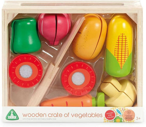 Wooden Crate of Vegetables with Knife