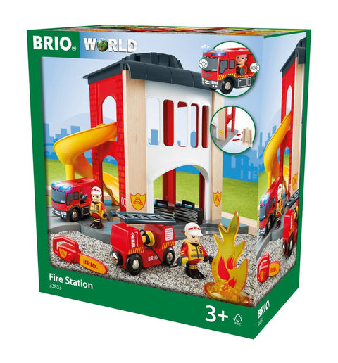 Fire Station with Trucks and People