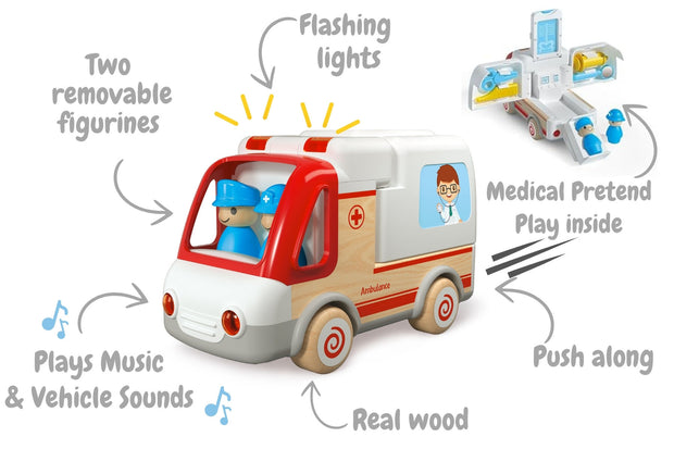 Wooden Ambulance With Lights and Sounds