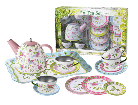 Birds Tin Tea Set 15Pcs