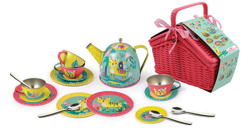 Jungle Friends Tiger Tin Tea Set in Picnic Basket 18pcs