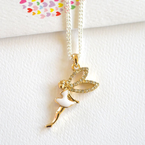 Gold Fairy with Diamante Wings on silver chain