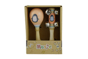 Wooden Maraca & Bell Stick Set - Penguin Orange