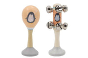 Wooden Maraca & Bell Stick Set - Penguin Orange