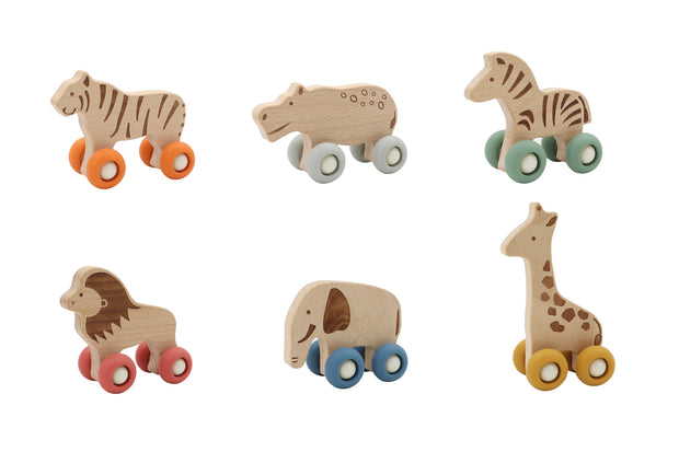 Wooden Jungle Animal Car with Silicone Wheels