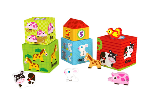 Nesting Boxes with wooden animals- Farm