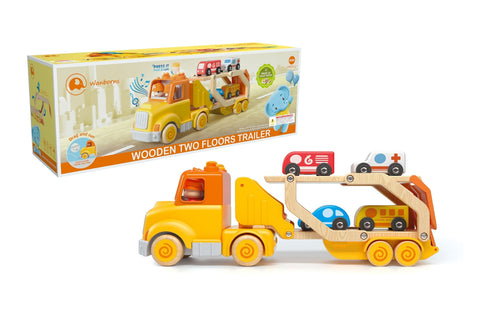 Wooden Car Carrier with Lights and Sounds
