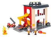 Fire Station with Trucks and People