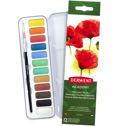 Watercolour Pan 12 Colours Tin and Brush