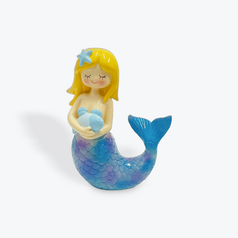 Mermaid Money Box Blue with blonde hair