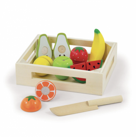 Wooden Crate of Fruit with Knife