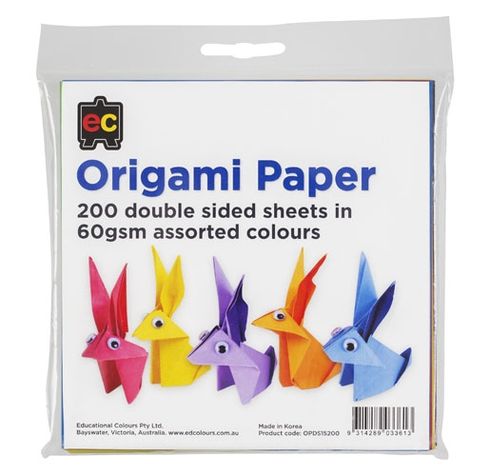 Origami Paper 200 double sided sheets 60gsm asst colours