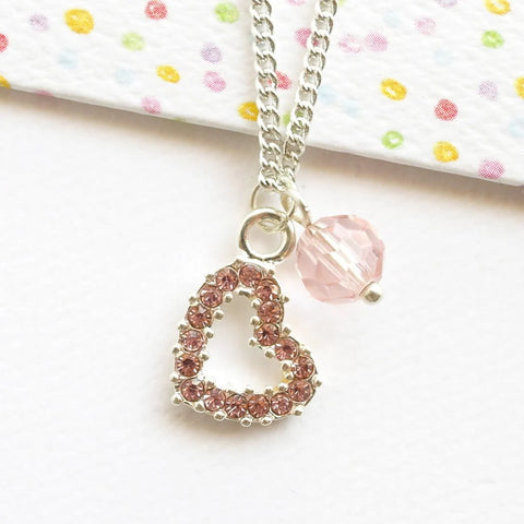 Silver Plated Necklace with Heart Rhinestone charm