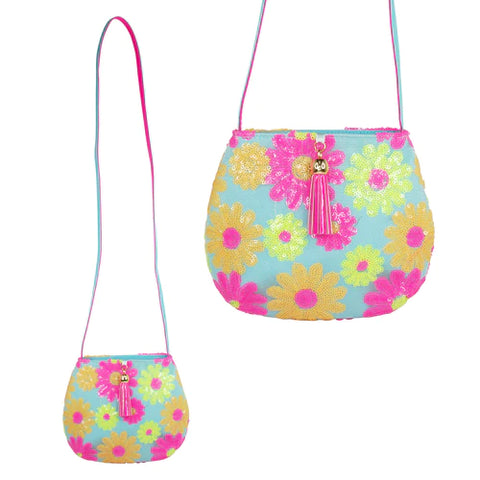 Daisy Sequinned shoulder bag blue