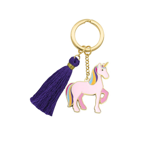 Key Chain Bag Tag Pink Unicorn with tassel