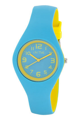 Watch - Aqua/Yellow large face silicone band 93-M04