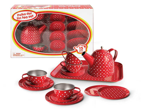 Red Polka Dot Tin Tea Set