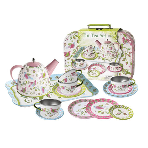 Birds Tin Tea Set in Case 15pcs