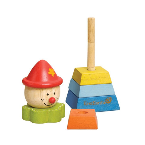 Stacking wooden clown red hat