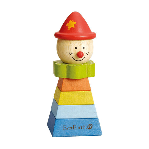 Stacking wooden clown red hat