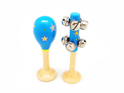 Maraca and Bell stick set - Blue stars