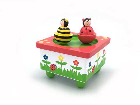 Wind up wooden Musical Box - Bee and Ladybird