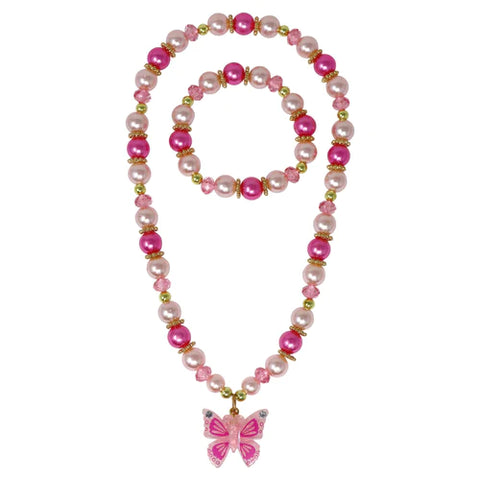 Pink Butterfly Necklace and Bracelet Set