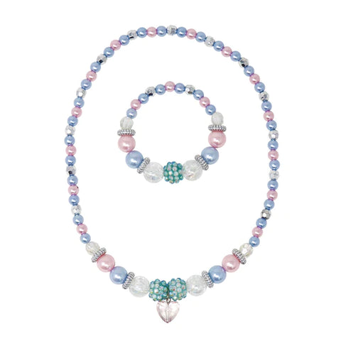 Blue Ice Princess Stretch Pearl Beaded Necklace & Bracelet