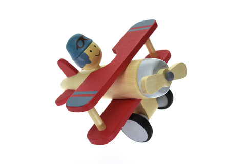 Wooden Biplane with Pilot