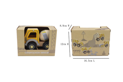 Construction Vehicle -Wooden Road Roller with Rubber Wheels