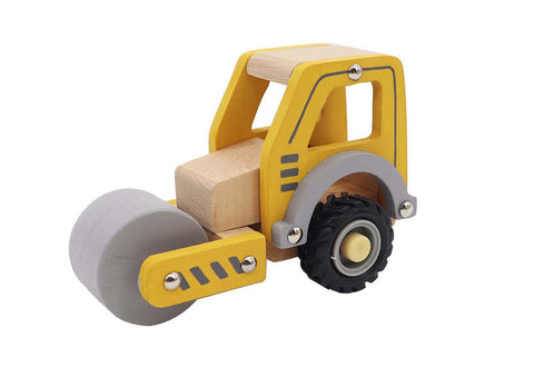 Construction Vehicle -Wooden Road Roller with Rubber Wheels