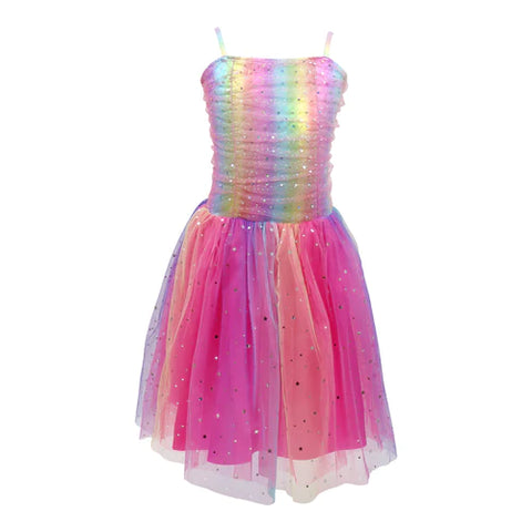 Rainbow Ruched Sparkle party dress - size 5-6