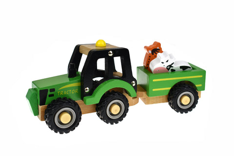 Wooden Tractor and trailer with animals