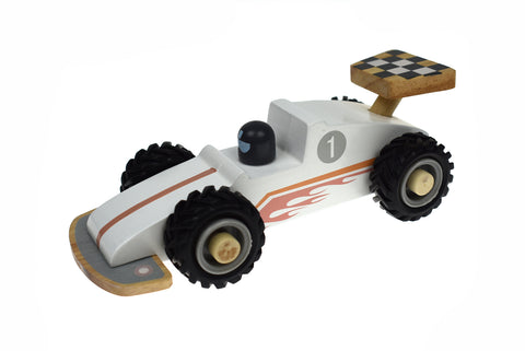 Wooden Racing Car - White with Flame