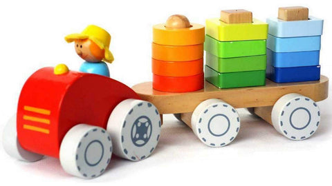 Wooden Farm Tractor with 12 shape blocks